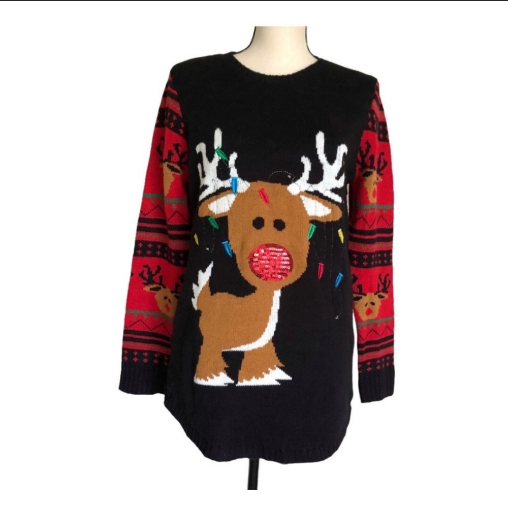 NWOT REINDEER LIGHT UP UGLY CHRISTMAS SWEATER - Picture 7 of 8